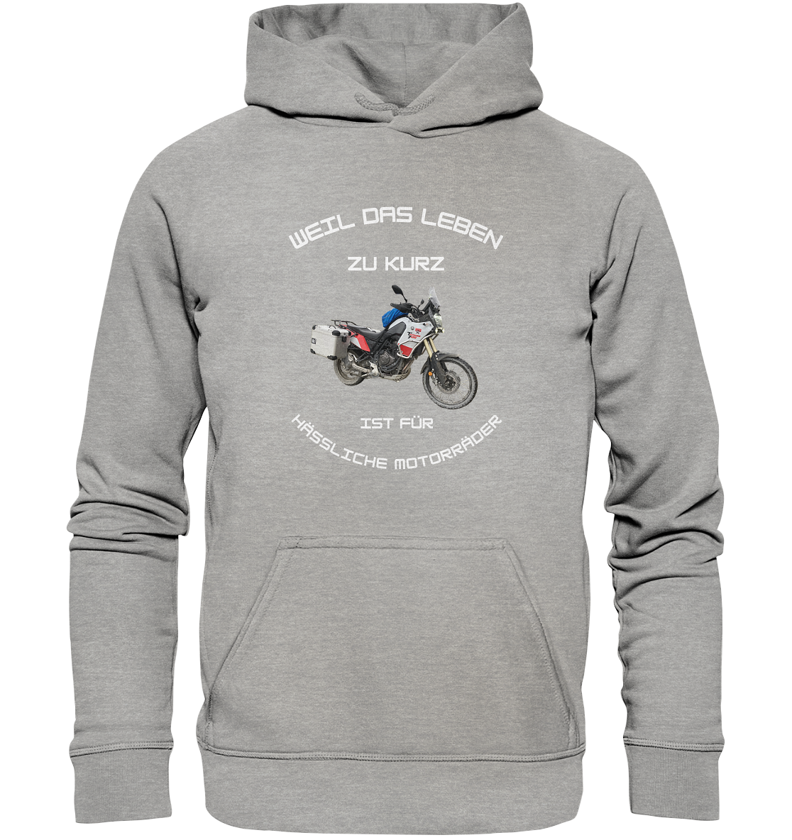 "Weil das Leben zu kurz ist für hässliche Motorräder" _ für Tim | individualisierter Hoodie mit Foto-Druck und Motorradspruch in hellem Design