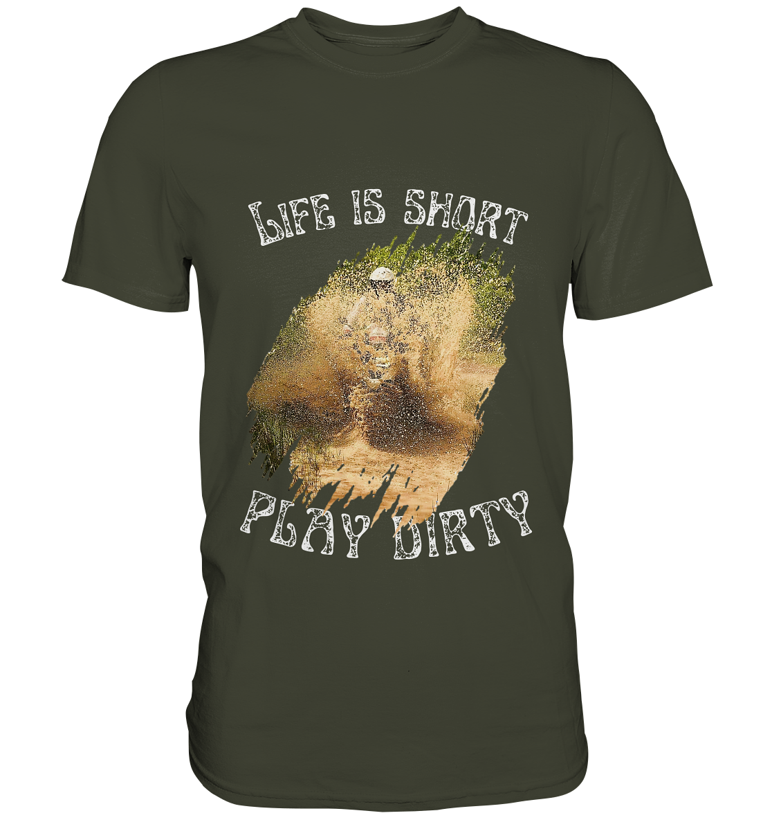 "Life is short - play dirty" _ für Jürgen P. | Shirt mit Motorrad-aufdruck in hellem Design