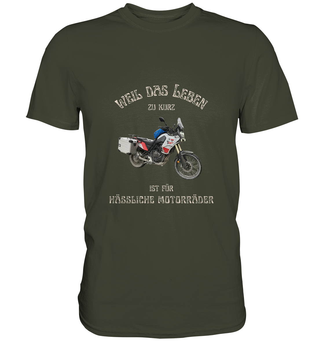 "Weil das Leben zu kurz ist für hässliche Motorräder" _ für Tim Hönnens | individualisiertes Shirt mit Foto und Motorrad-Spruch in hellem Design
