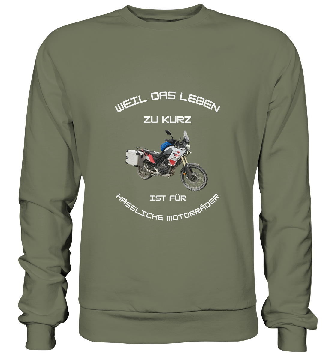 "Weil das Leben zu kurz ist für hässliche Motorräder" _ für Tim | individuelles Sweatshirt mit Foto und Motorrad-Spruch in hellem Design