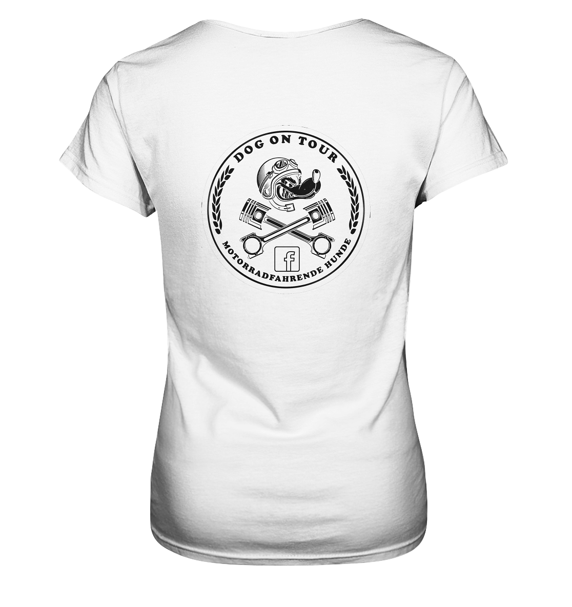 "Motorradfahrende Hunde _ Logo facebook-Gruppe" | Damen-Shirt großem Rückenaufdruck in dunklem Design