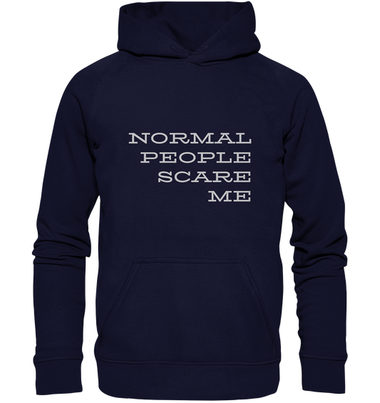 Hoodie mit Aufdruck "Normal people scare me", blau