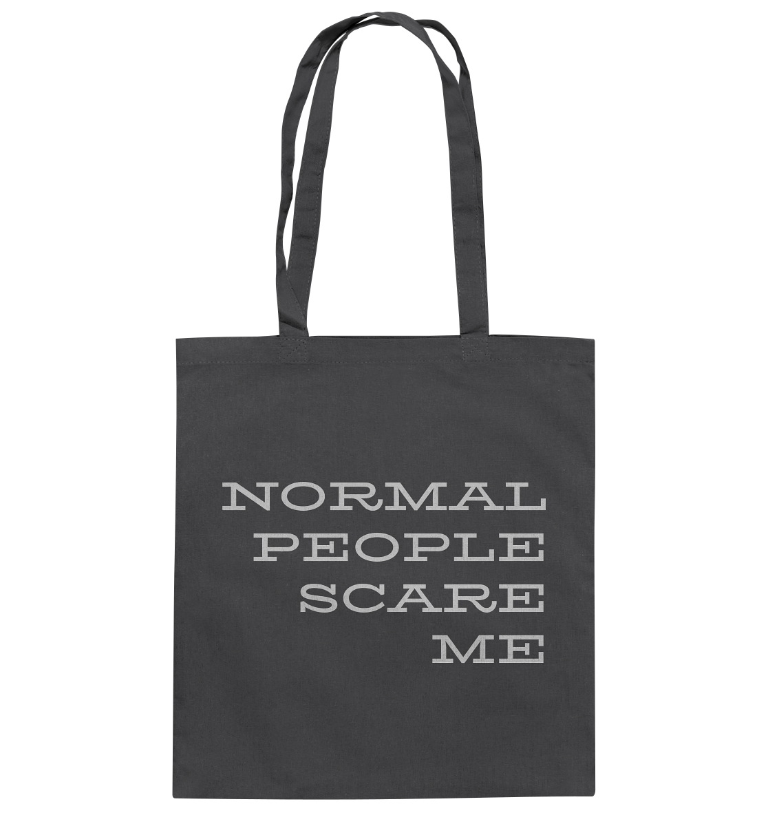 Stoffbeutel mit langen Henkeln, Aufdruck "Normal people scare me", grau