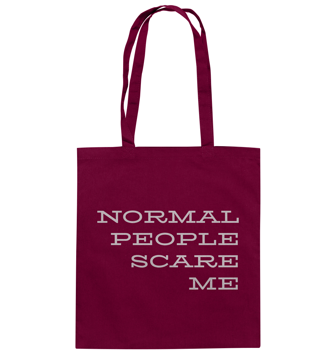 Stoffbeutel mit langen Henkeln, Aufdruck "Normal people scare me", rot
