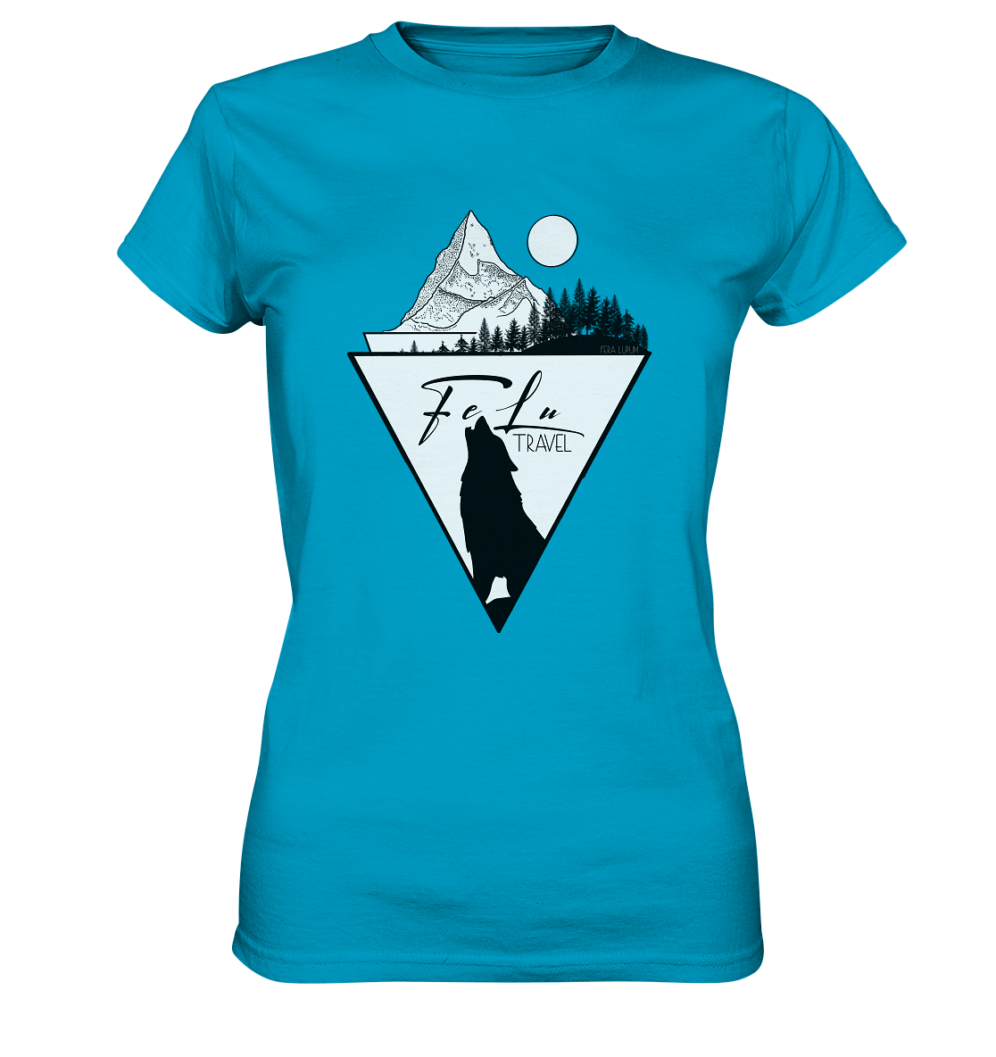 Damen-T-Shirt, Rundhals, Felu Travel _ Logo, leuchtend blau