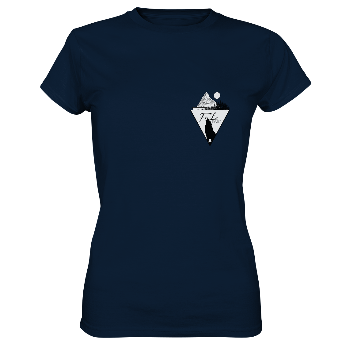 Damen-T-Shirt, Rundhals, Felu Travel _ Artwork, dunkel blau