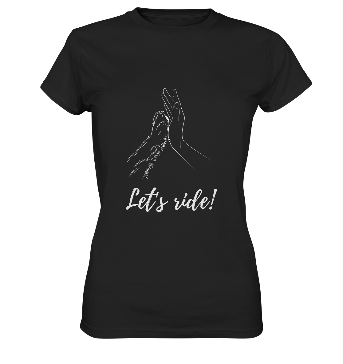 Damen-Shirt mit Spruch für Motorradfahrer mit Hund: "Let's ride!" | schwarz