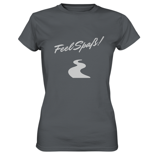 T-Shirt Damen, Rundhals, mit Aufdruck "Feel Spaß!" und kurviger Straße, grau