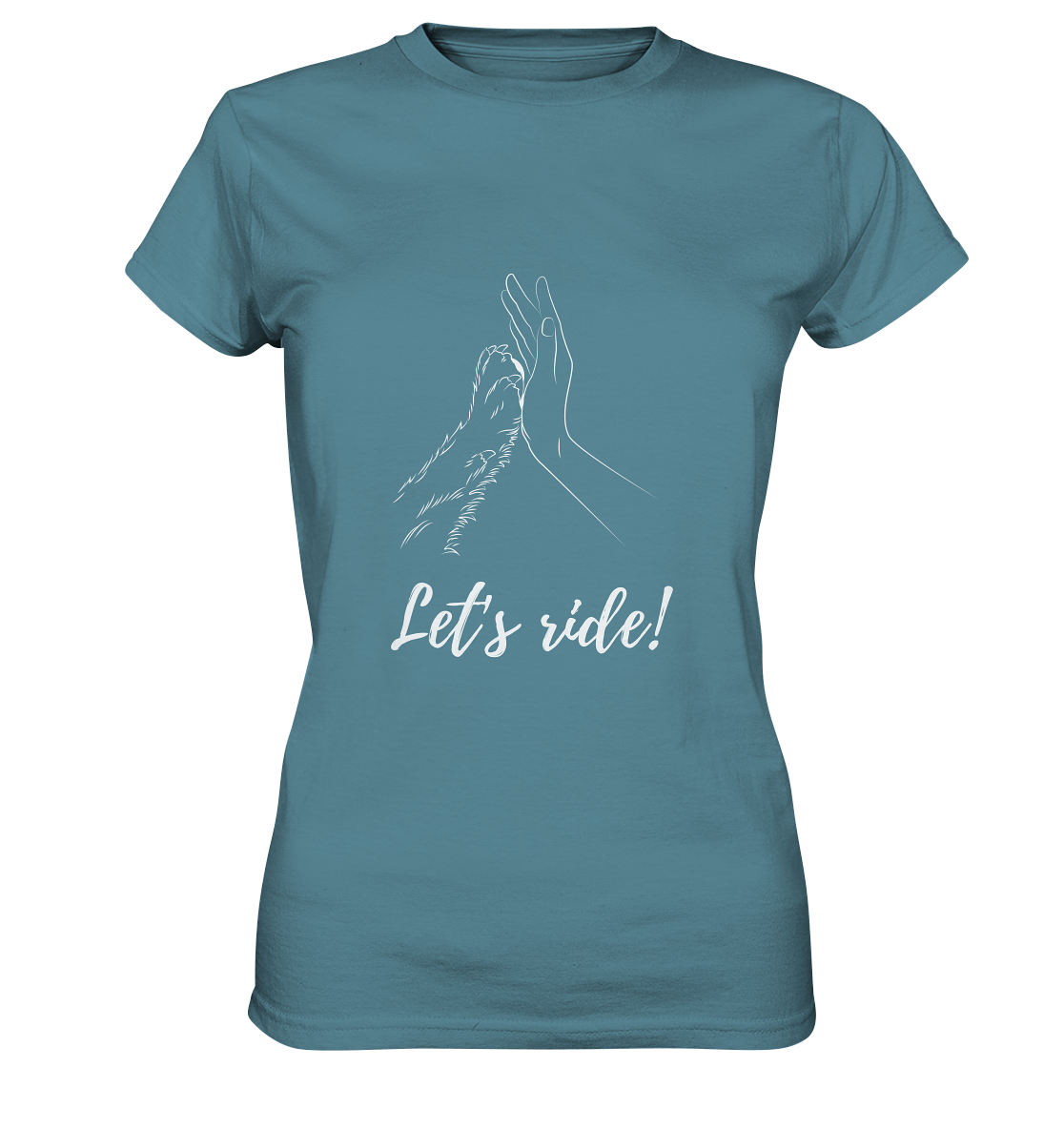 Damen-Shirt mit Spruch für Motorradfahrer mit Hund: "Let's ride!" | hell blau