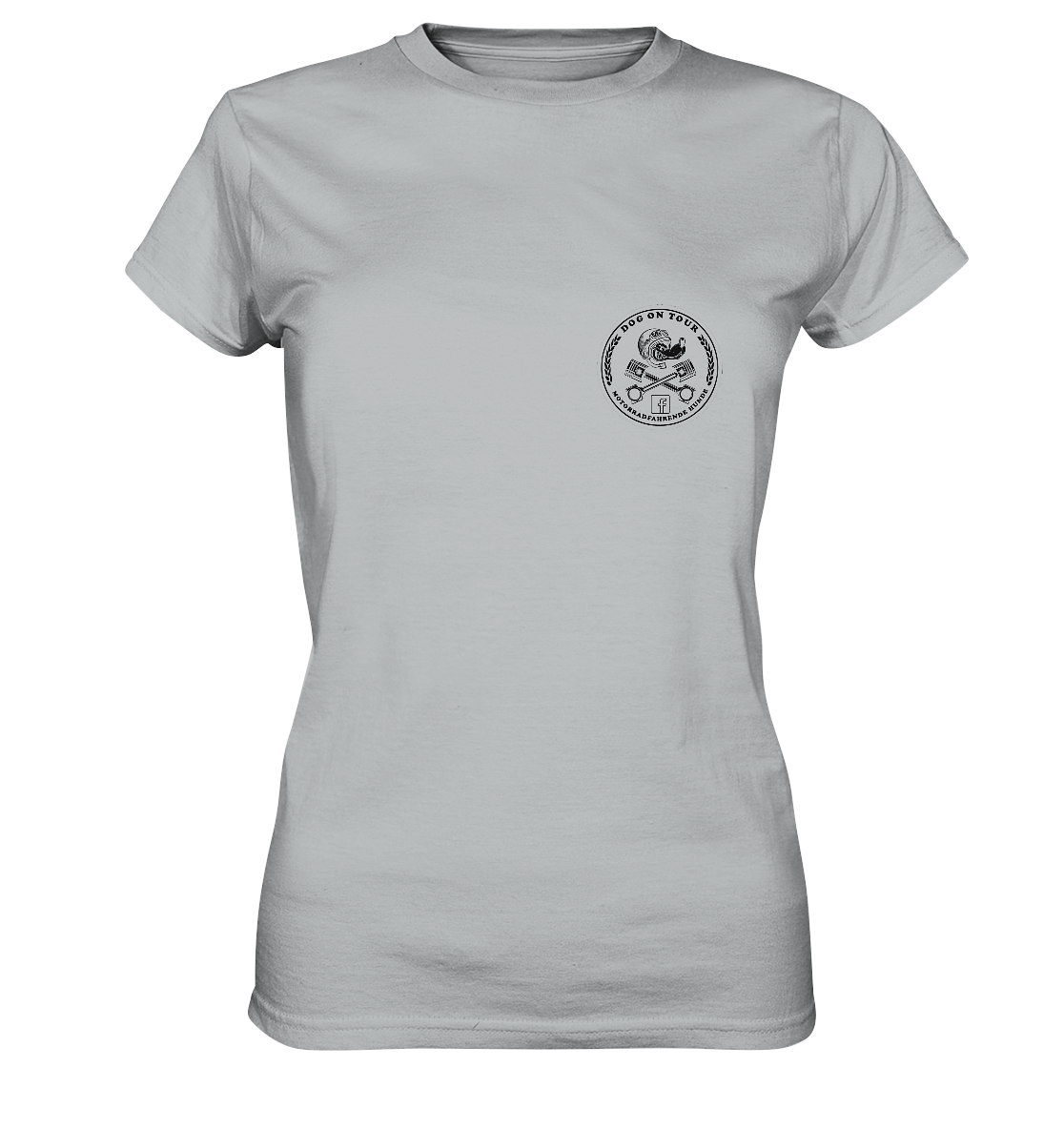 "Motorradfahrende Hunde _ Logo facebook-Gruppe" | Damen-Shirt mit kleinem schwarzen Brustaufdruck