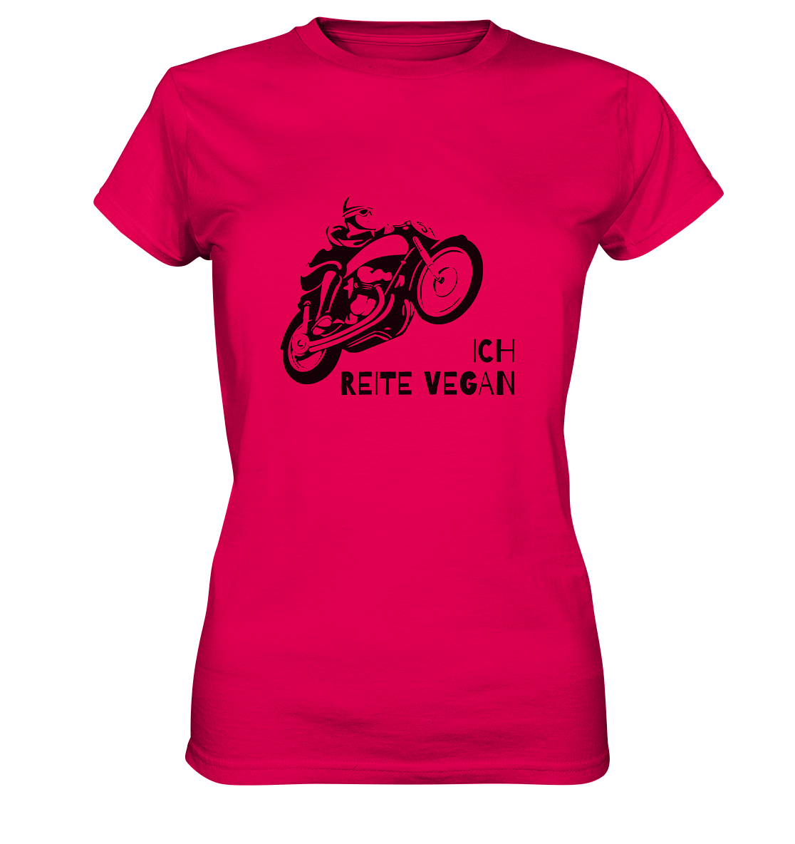 "Ich reite vegan" | Damen-Shirt mit Motorrad-Spruch in dunklem Design