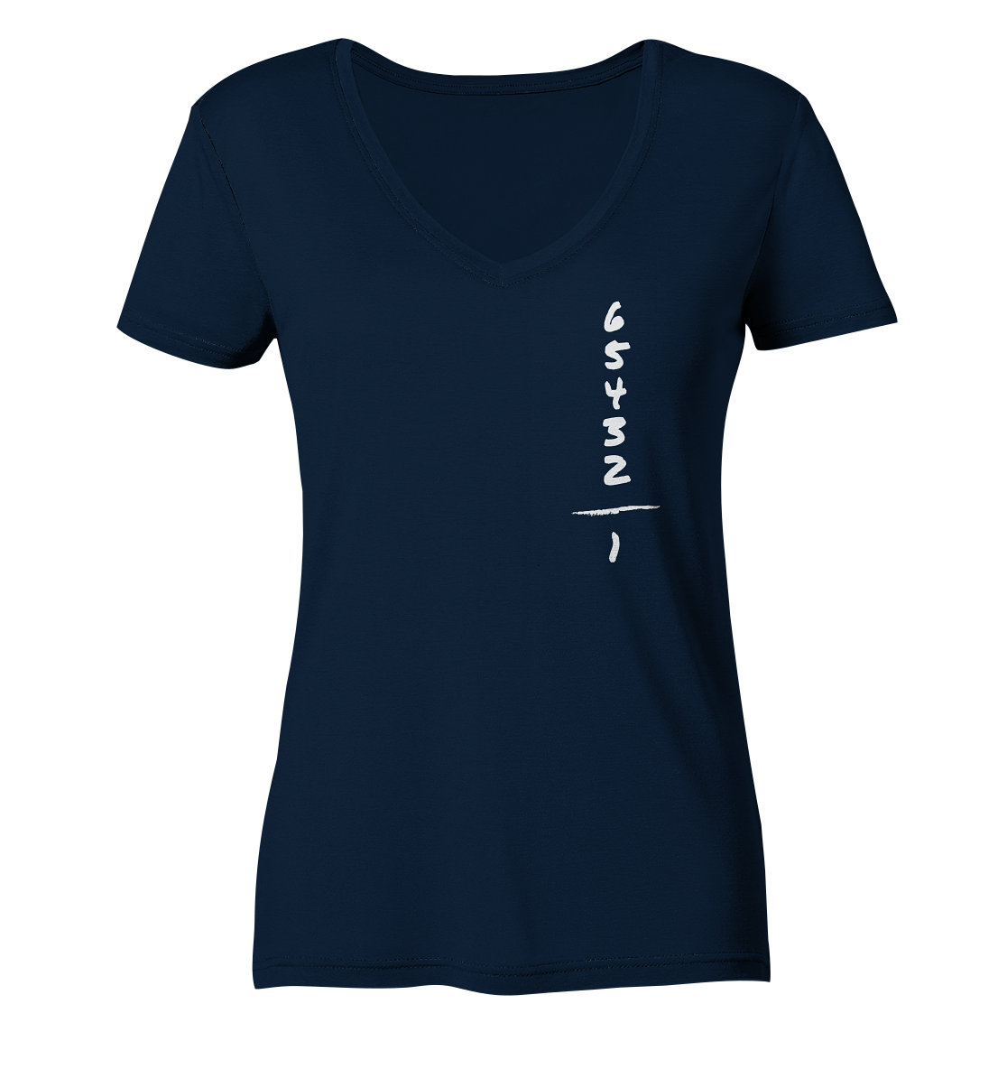 Bequemes Damen-T-Shirt mit Motorradgänge-Spruch: "One down - five up" | V-Ausschnitt, blau