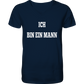 T-Shirt Herren, V-Ausschnitt, mit weißem Aufdruck "Ich bin ein Mann - ich kann tun und lassen, was meine Frau will." dunkel blau