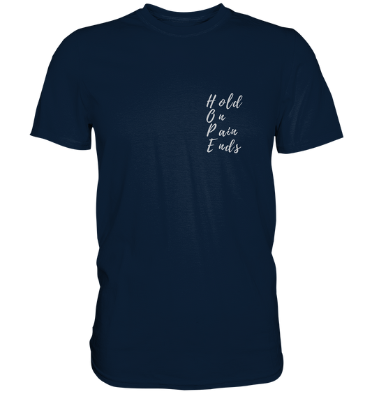T-Shirt mit Aufdruck, print "Hold on - pain ends", blau, blue