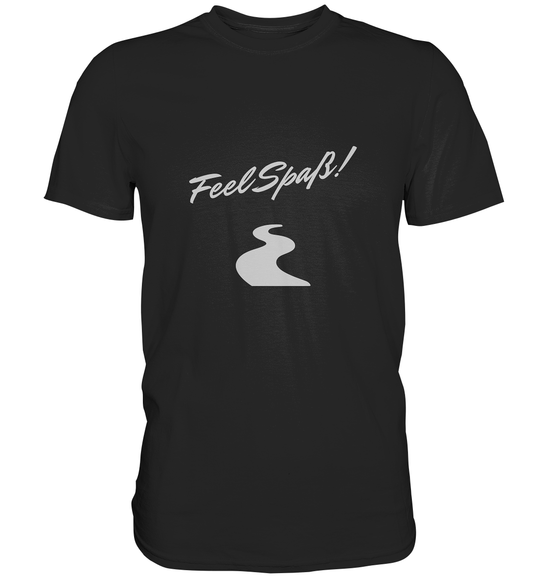 T-Shirt Herren, Rundhals, mit Aufdruck "Feel Spaß!" und kurviger Straße, schwarz