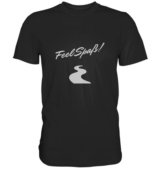 T-Shirt Herren, Rundhals, mit Aufdruck "Feel Spaß!" und kurviger Straße, schwarz