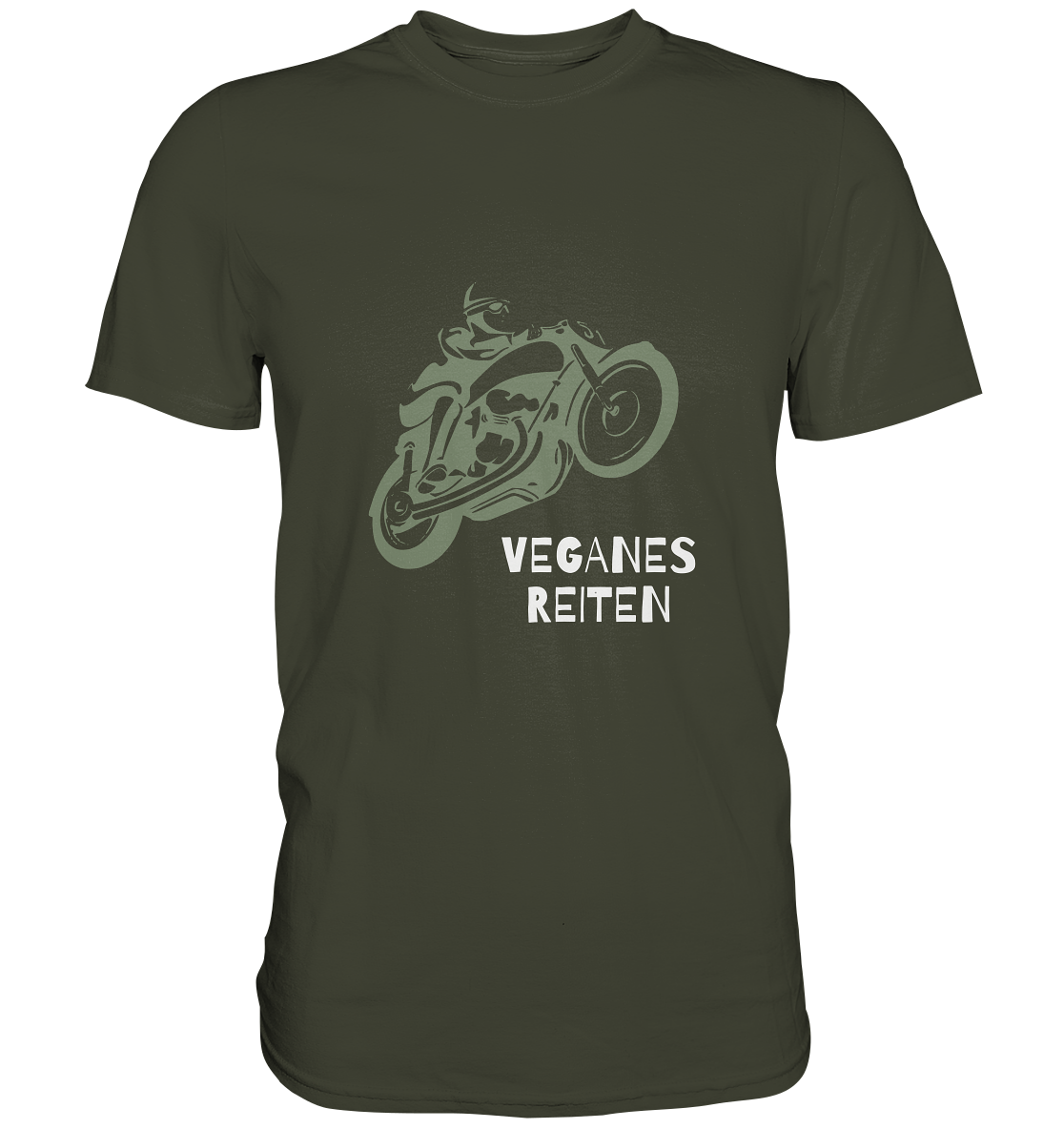 Herren _ T-Shirt _ Motorrad "Veganes Reiten", khaki