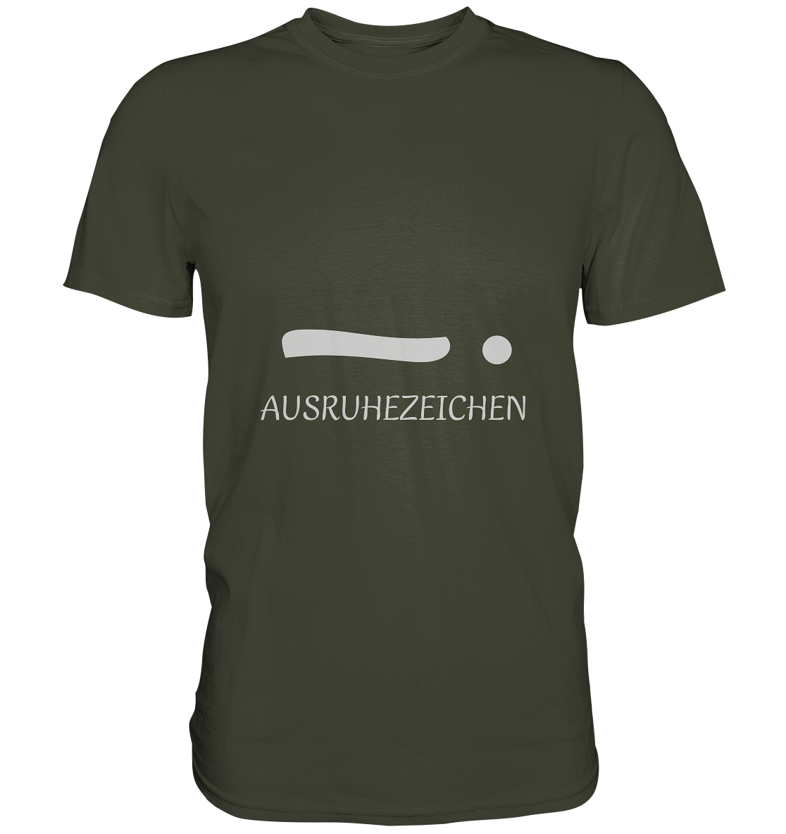 Herren T-Shirt "Ausruhezeichen", Schriftzug und liegendes Ausrufungszeichen, khaki, oliv