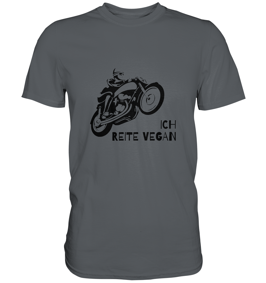 T-Shirt, Herren, Rundhals, mit Aufdruck Motorrad und Spruch "Ich reite vegan", grau