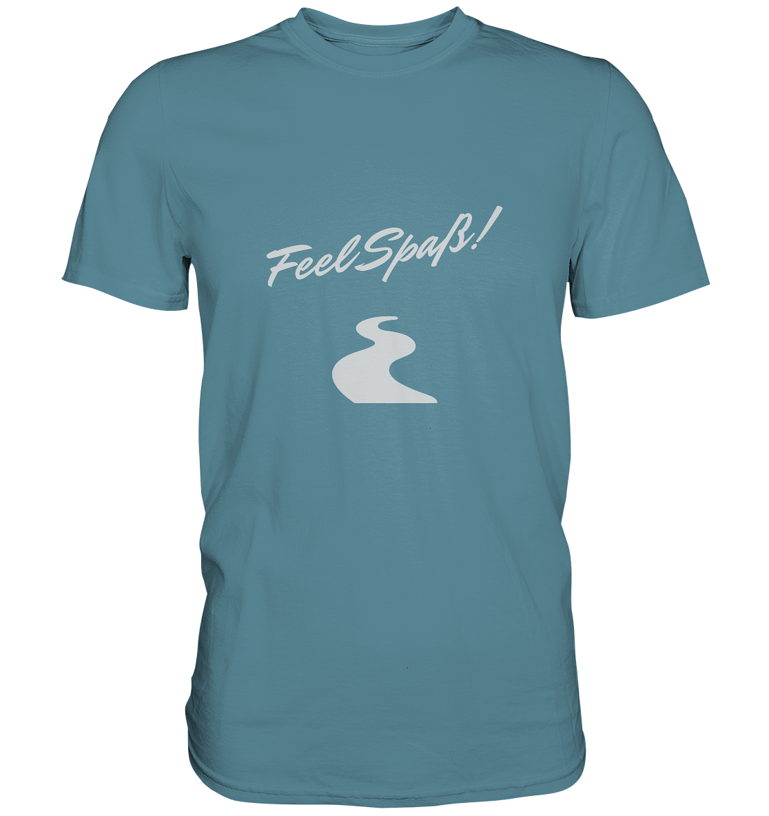 T-Shirt Herren, Rundhals, mit Aufdruck "Feel Spaß!" und kurviger Straße, hell blau